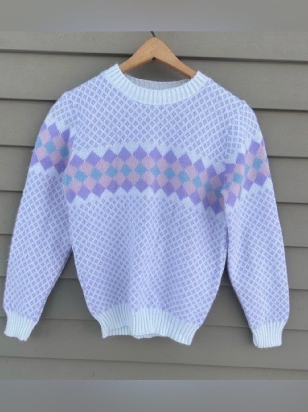 Vintage harlequin sweater pastel kawaii 80s women’s small